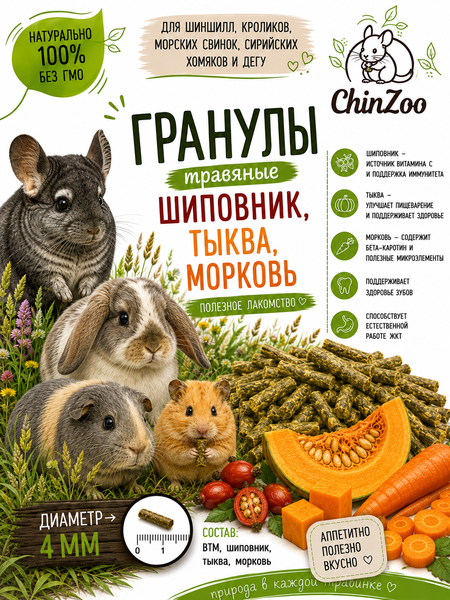 Гранулы травяные шиповник, тыква, морковь – chinzoo.ru