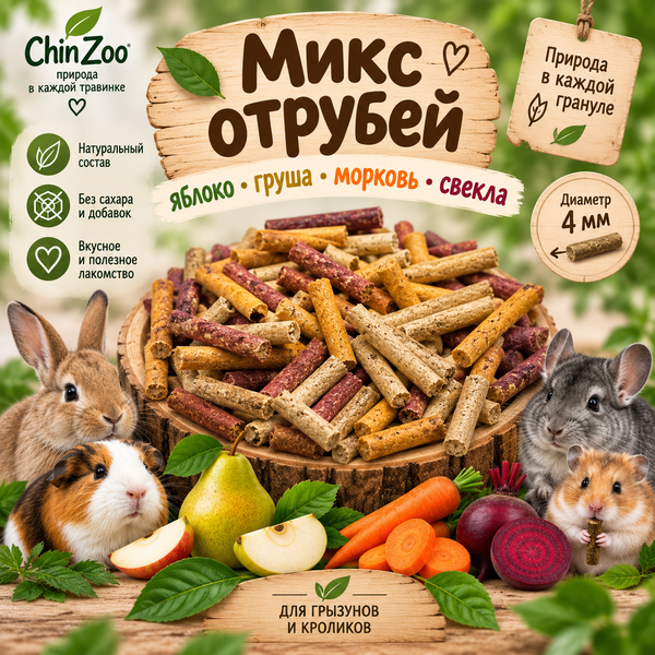 Микс отрубей (яблоко, груша, морковь, свекла) – chinzoo.ru